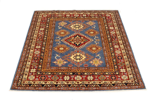 Blue-gray Geometric 5X5 Kazak Pakistan Square Rug