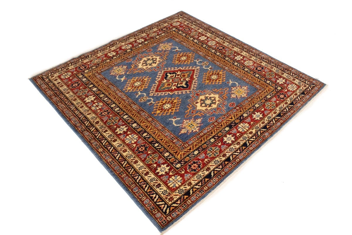 Blue-gray Geometric 5X5 Kazak Pakistan Square Rug