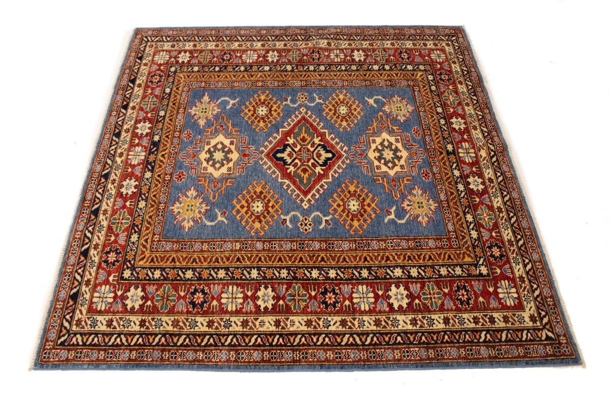 Blue-gray Geometric 5X5 Kazak Pakistan Square Rug