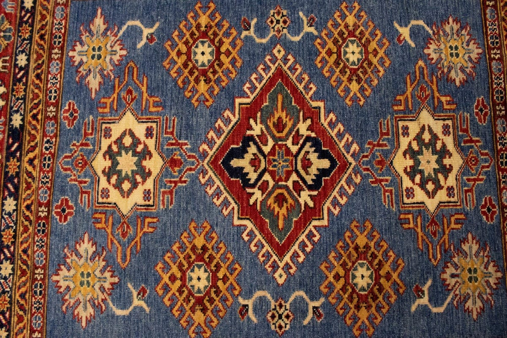 Blue-gray Geometric 5X5 Kazak Pakistan Square Rug