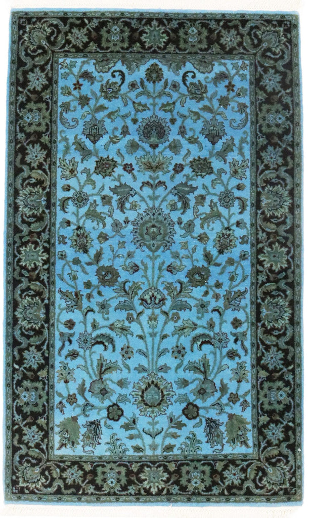 Overdyed Blue Floral 3X5 Distressed Agra Oriental Rug