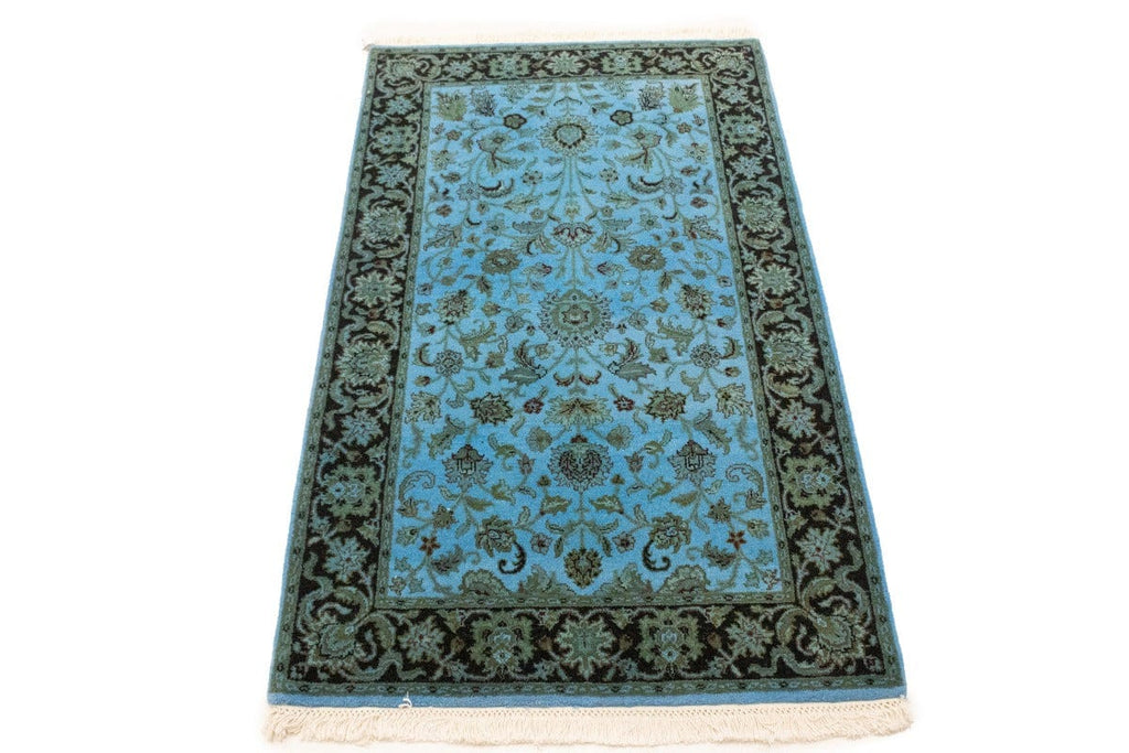 Overdyed Blue Floral 3X5 Distressed Agra Oriental Rug