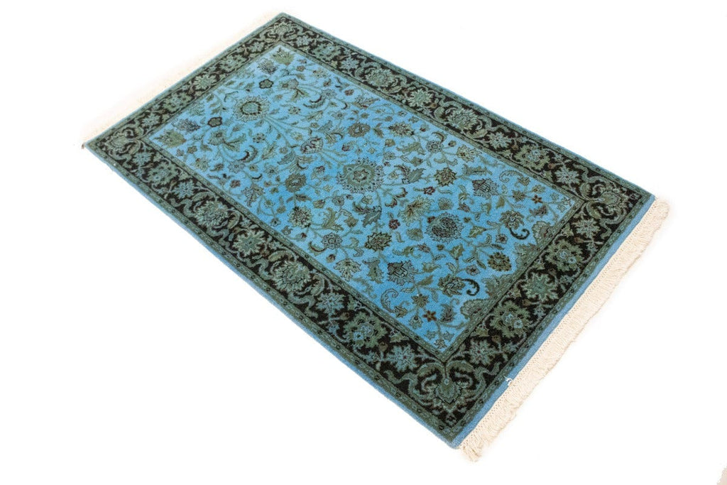 Overdyed Blue Floral 3X5 Distressed Agra Oriental Rug