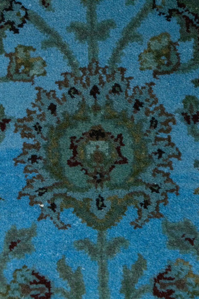 Overdyed Blue Floral 3X5 Distressed Agra Oriental Rug