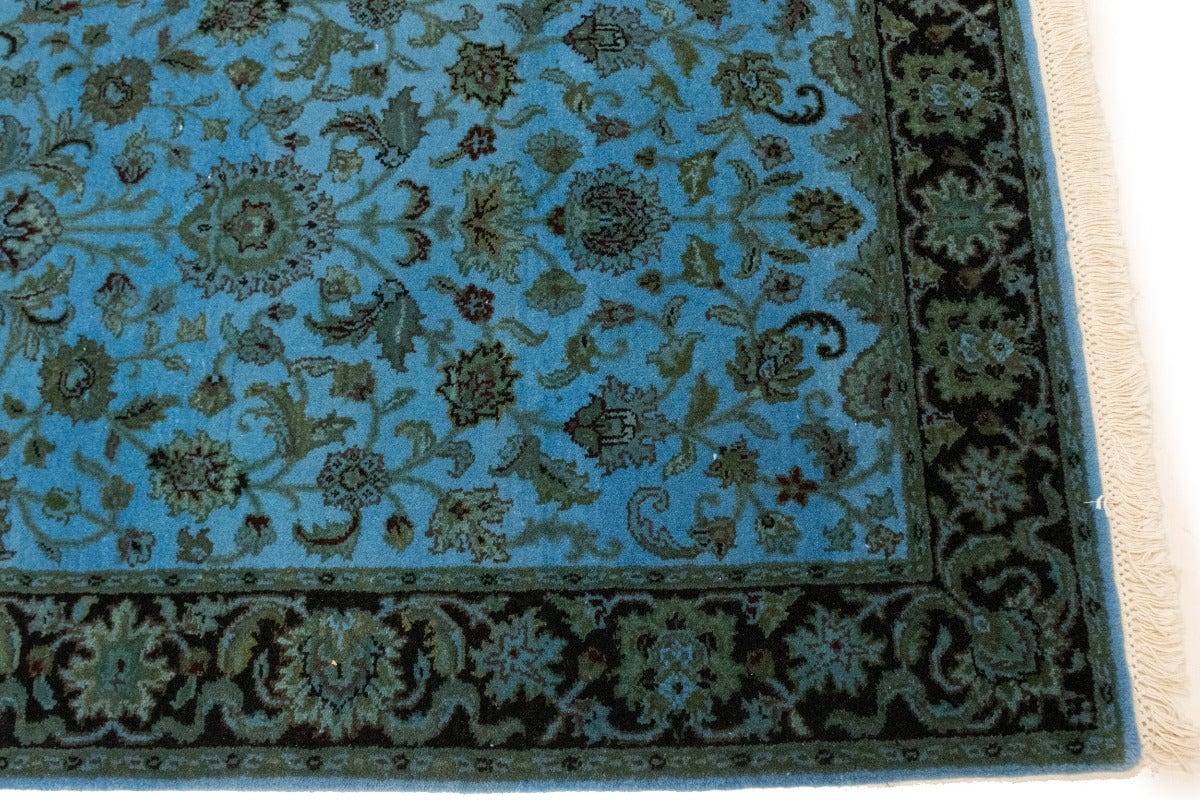 Overdyed Blue Floral 3X5 Distressed Agra Oriental Rug