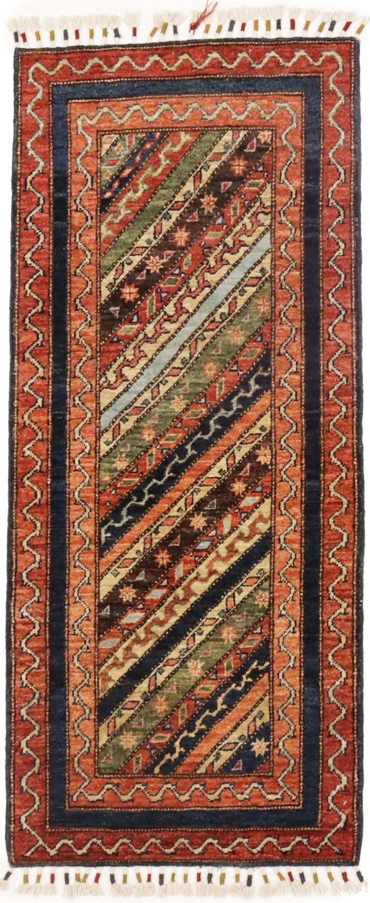 Rust Orange Geometric Tribal 2X5 Kazak Pakistan Rug