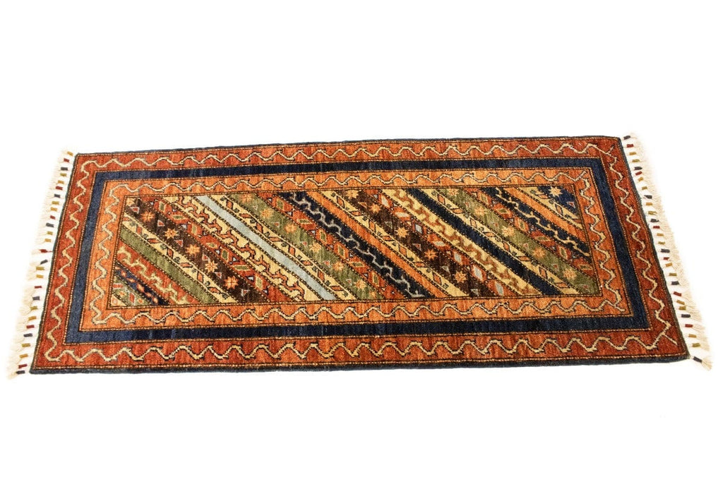 Rust Orange Geometric Tribal 2X5 Kazak Pakistan Rug