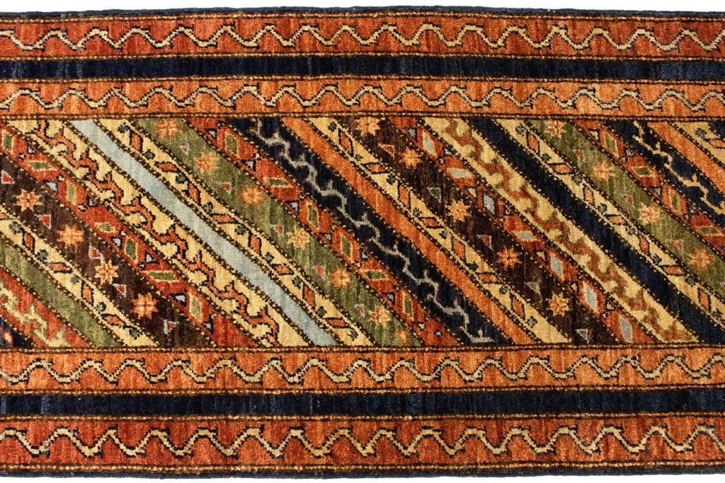 Rust Orange Geometric Tribal 2X5 Kazak Pakistan Rug