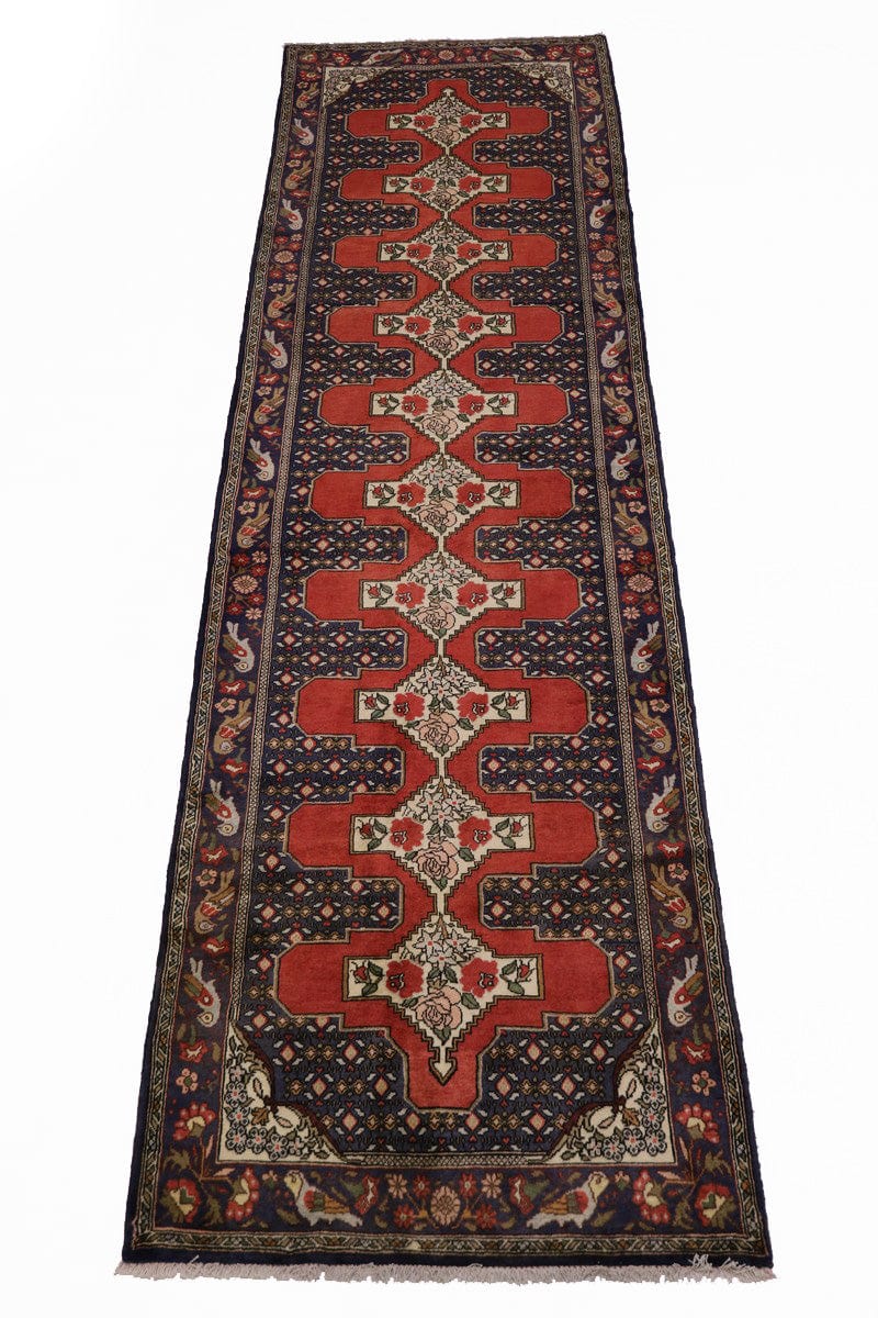 Vintage Scarlet Red Floral 3X13 Bidjar Persian Runner Rug