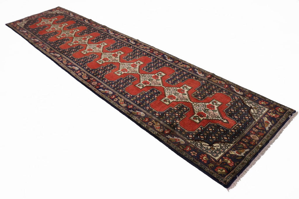 Vintage Scarlet Red Floral 3X13 Bidjar Persian Runner Rug