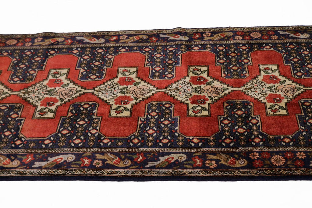 Vintage Scarlet Red Floral 3X13 Bidjar Persian Runner Rug