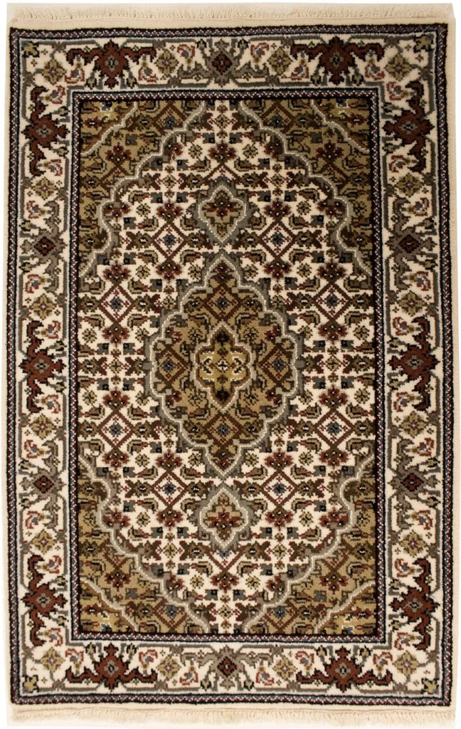 Cream Floral Geometric 2X3 Tabriz Fish Mahi Oriental Rug