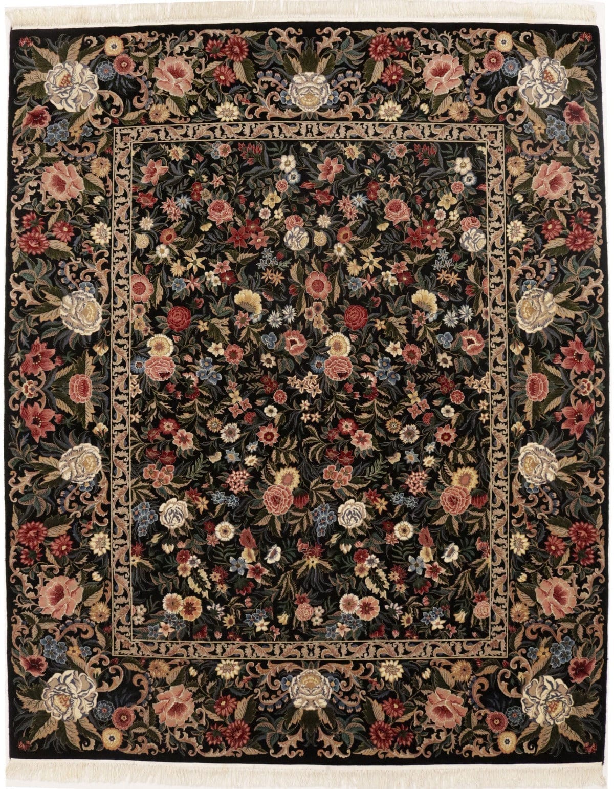 Black Floral 8X10 Pakistan Oriental Rug