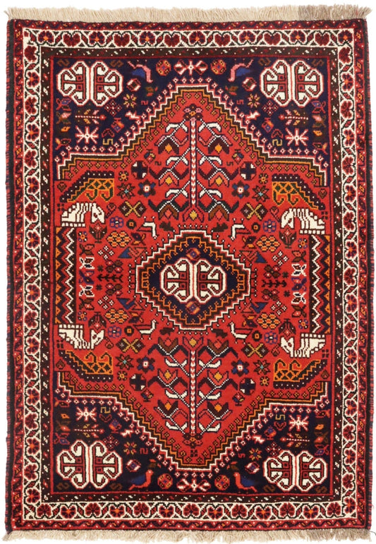Orange-red Tribal 3'5X5 Shiraz Persian Rug