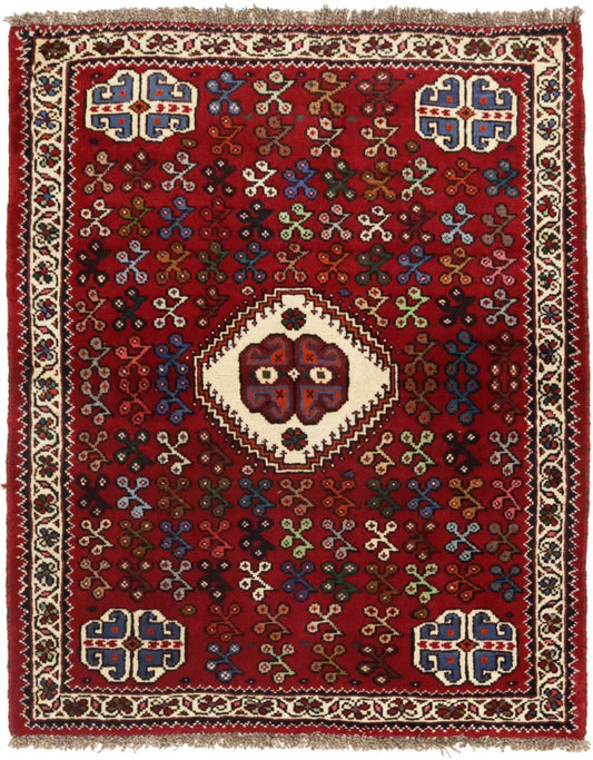 Red Tribal 3'6X4'3 Shiraz Persian Rug