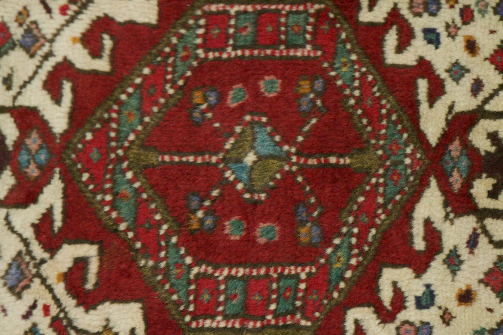 Vintage Ivory Geometric 3X12 Gharajeh Persian Runner Rug