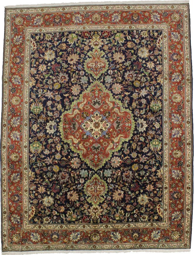 Vintage Navy Blue Traditional 10X13 Tabriz Persian Rug