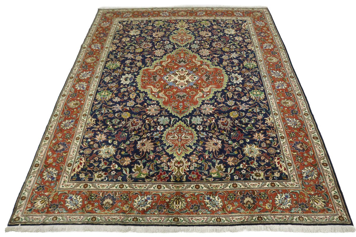 Vintage Navy Blue Traditional 10X13 Tabriz Persian Rug