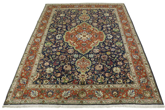 Vintage Navy Blue Traditional 10X13 Tabriz Persian Rug