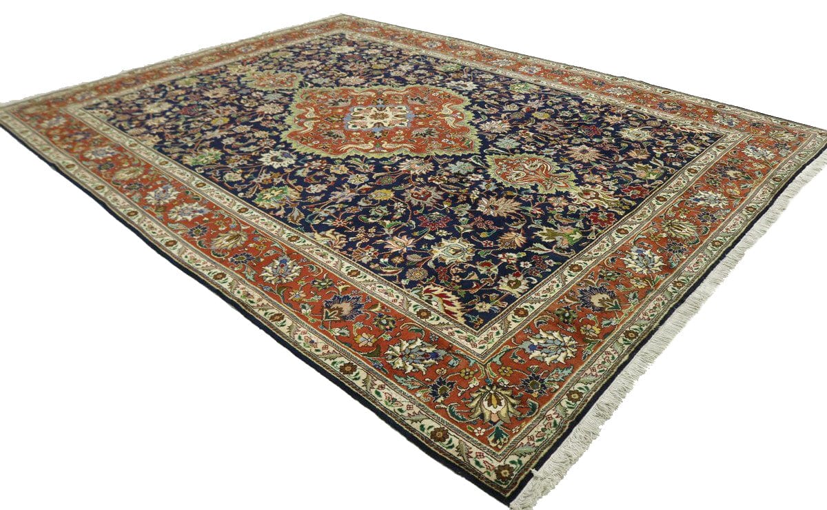 Vintage Navy Blue Traditional 10X13 Tabriz Persian Rug