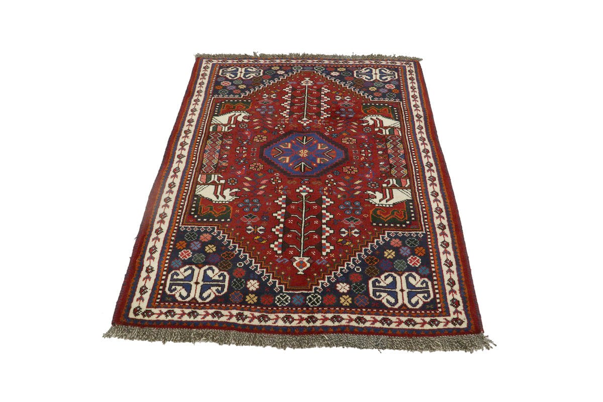 Red Tribal 4X5 Shiraz Persian Wool Rug