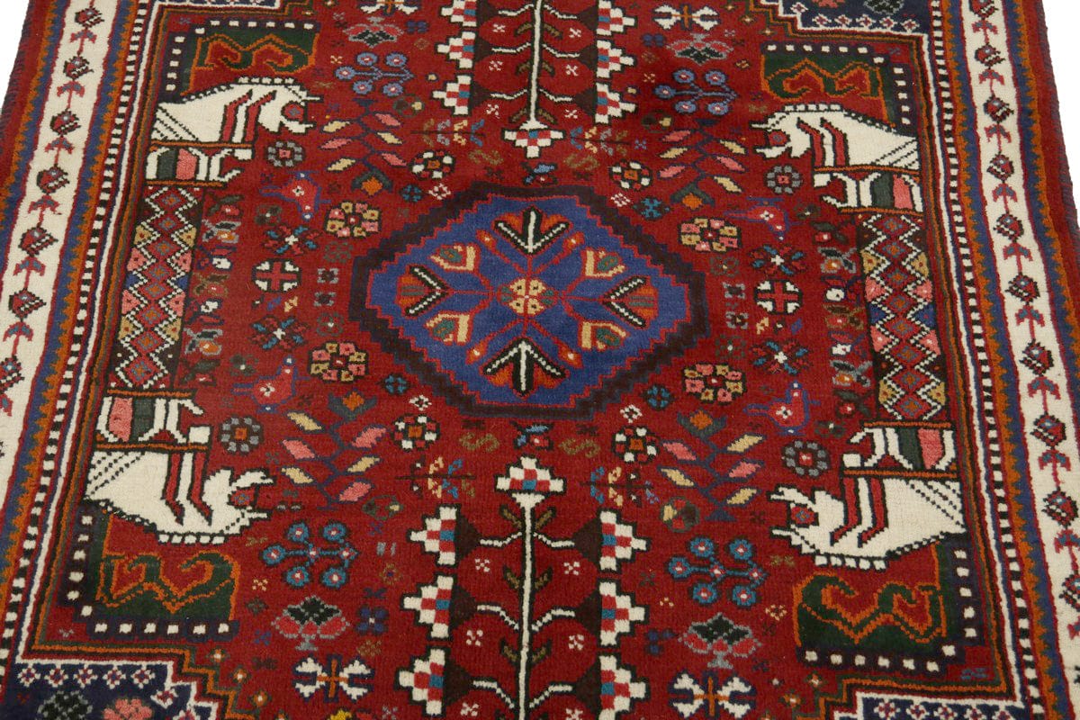 Red Tribal 4X5 Shiraz Persian Wool Rug