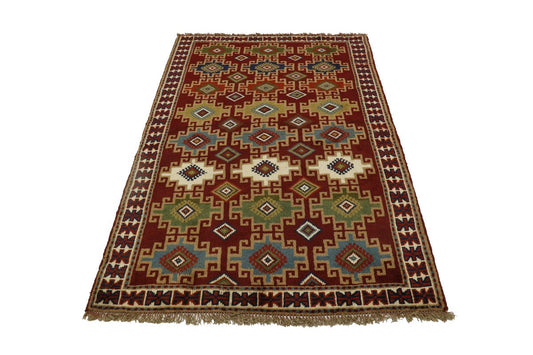 Red Tribal 4X6'5 Ghoochan Persian Rug