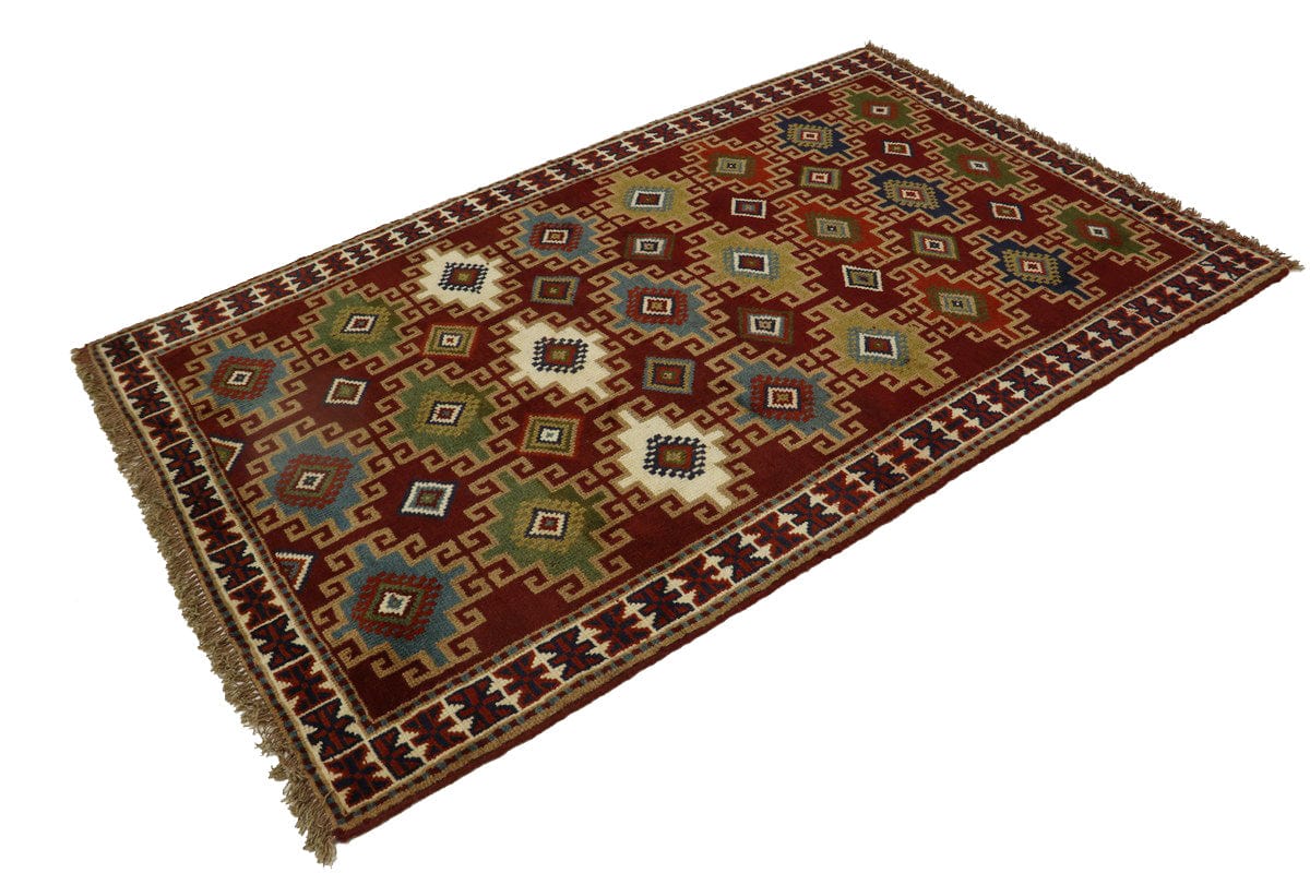 Red Tribal 4X6'5 Ghoochan Persian Rug