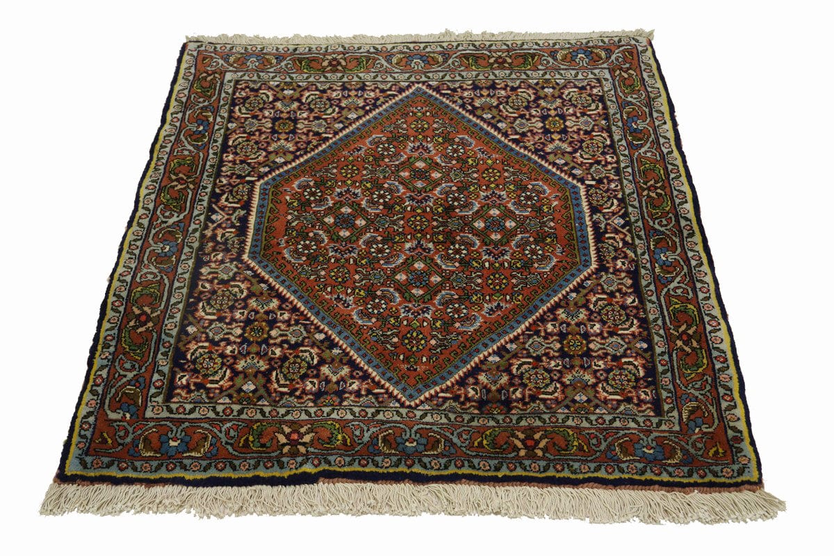 Orange & Navy Floral 2'5X2'9 Bidjar Persian Square Rug