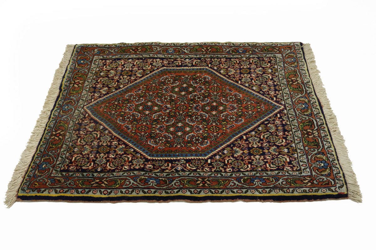 Orange & Navy Floral 2'5X2'9 Bidjar Persian Square Rug