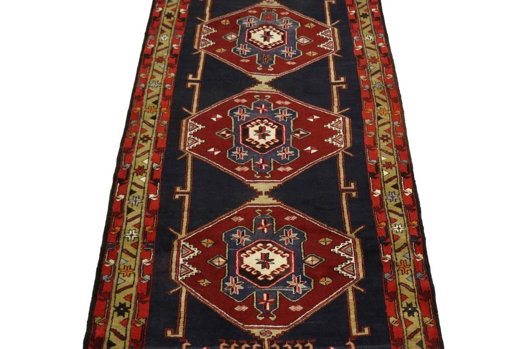 Vintage Tribal Geometric 4X11 Meshkin Persian Runner Rug
