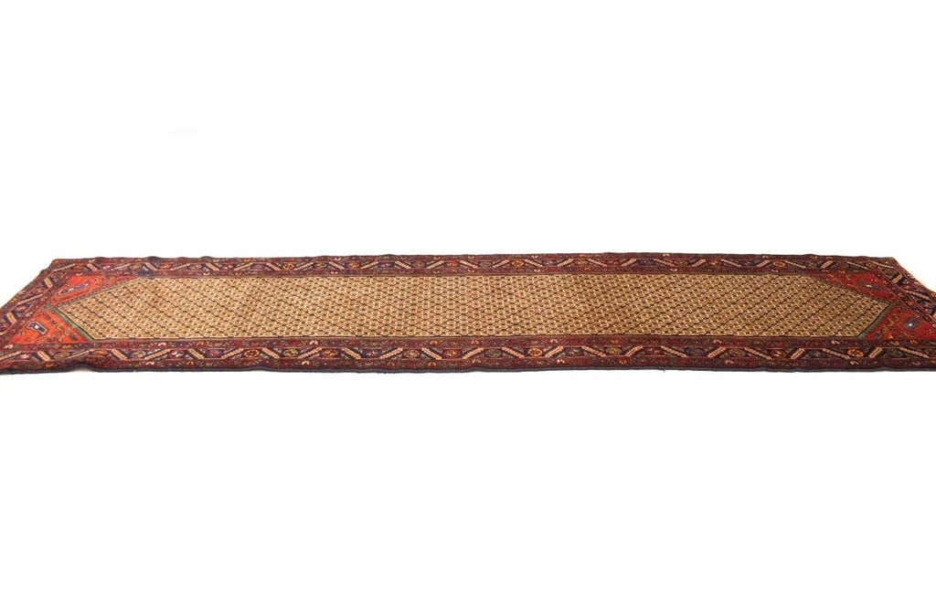 Vintage Tribal Cream/Khaki 3'5X13 Hamedan Persian Runner Rug