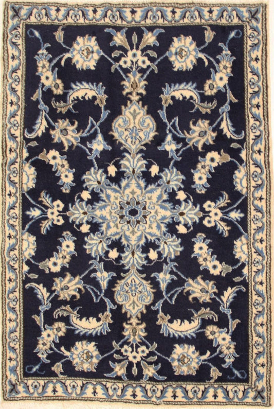 Navy Blue Traditional 3X5 Nain Kashmar Persian Rug