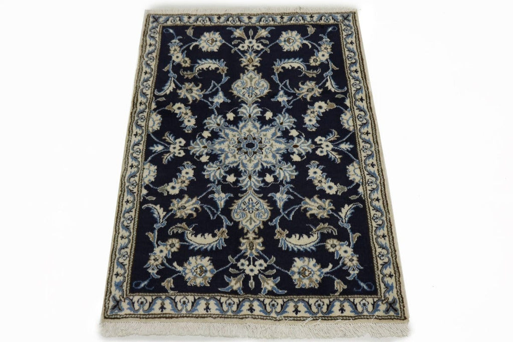 Navy Blue Traditional 3X5 Nain Kashmar Persian Rug