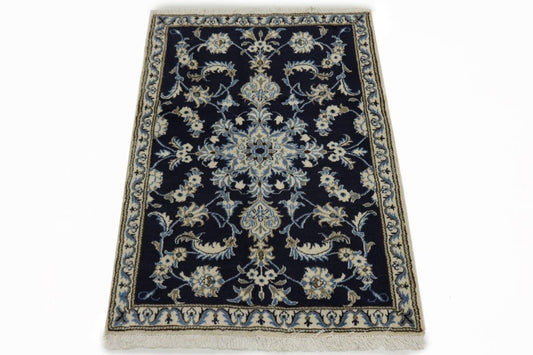 Navy Blue Traditional 3X5 Nain Kashmar Persian Rug