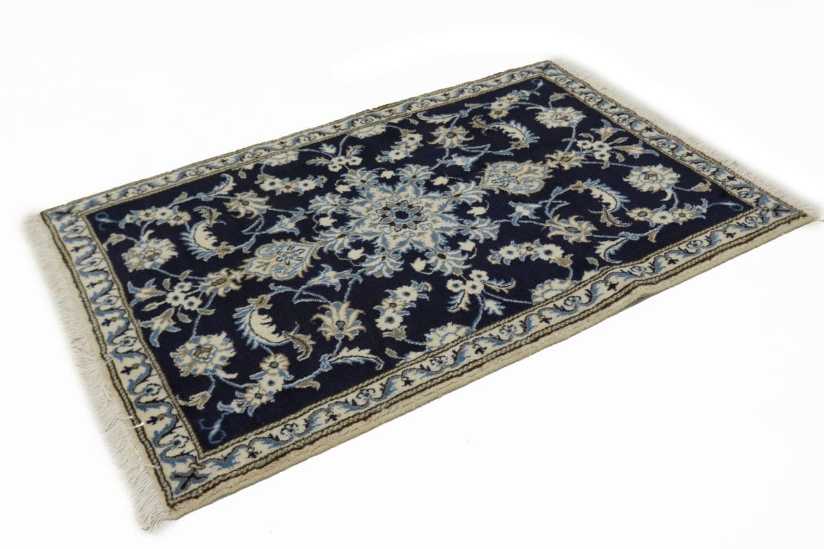 Navy Blue Traditional 3X5 Nain Kashmar Persian Rug