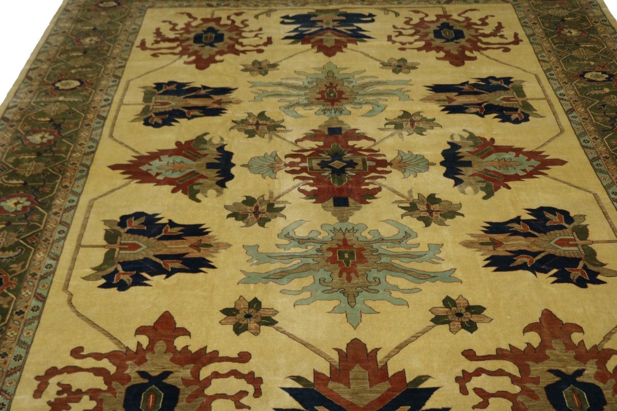 Vintage Beige Floral 13X19 Heriz Sultanabad Persian Rug