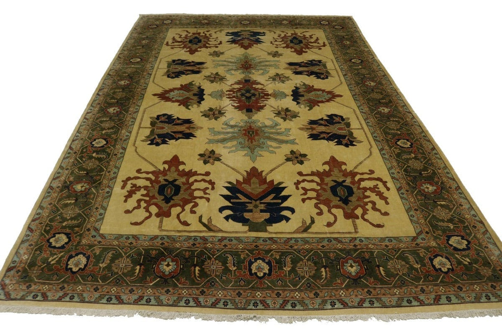 Vintage Beige Floral 13X19 Heriz Sultanabad Persian Rug