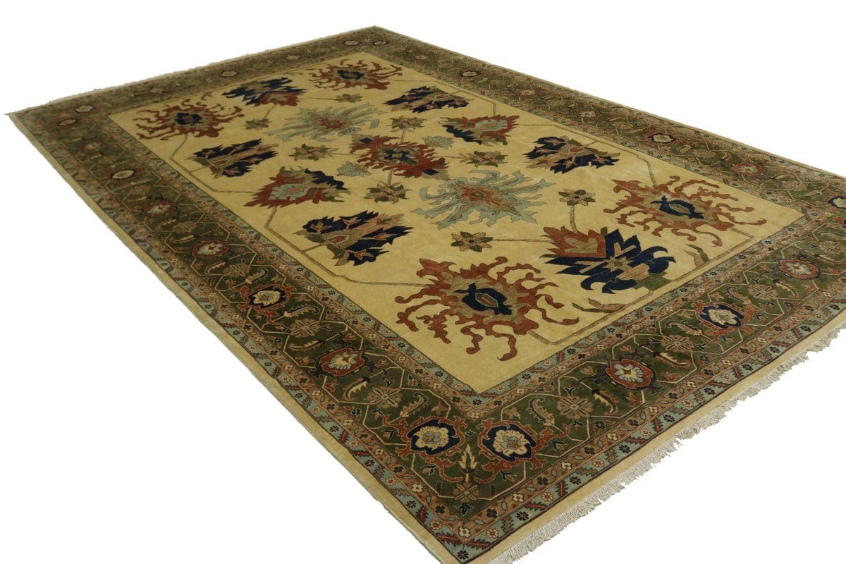 Vintage Beige Floral 13X19 Heriz Sultanabad Persian Rug