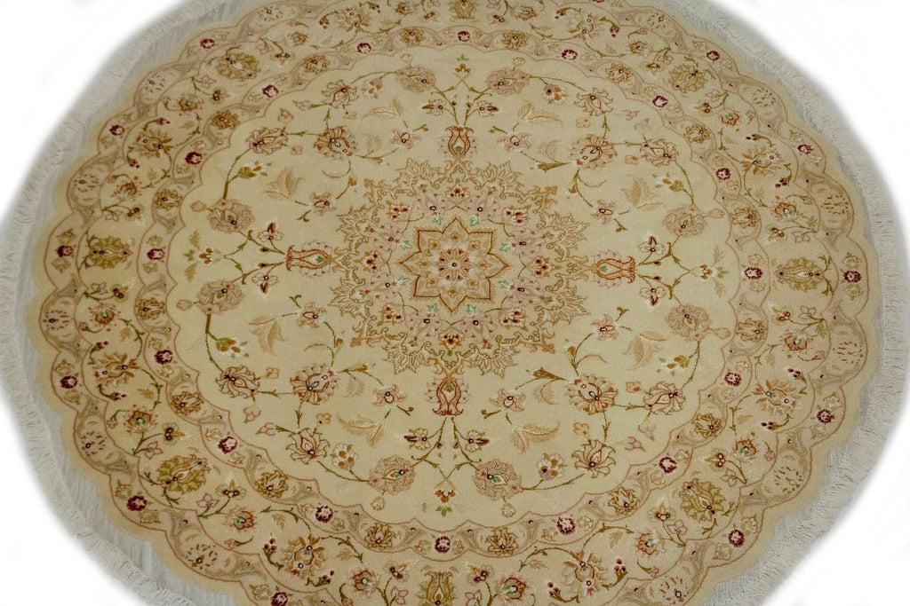 Cream Foral Classic 5X5 Tabriz Persian Rug