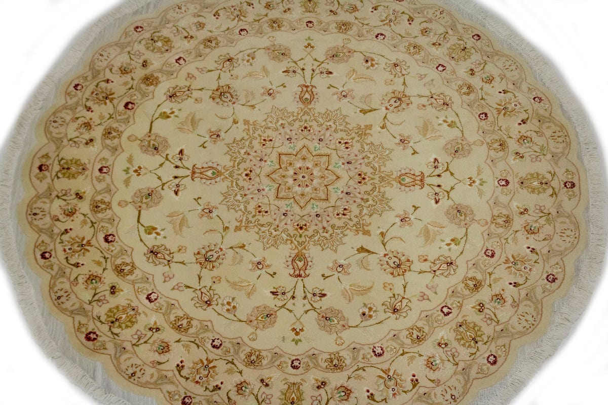 Cream Foral Classic 5X5 Tabriz Persian Rug