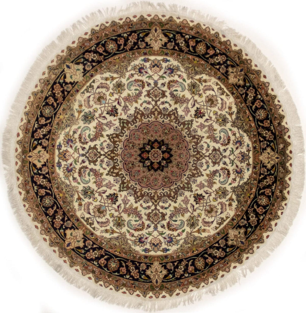 Cream Classic 5X5 Tabriz Persian Round Rug