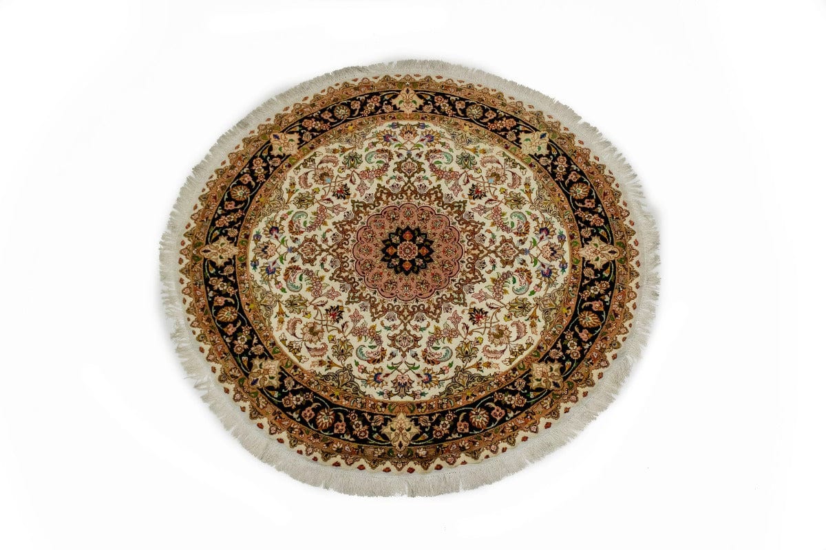 Cream Classic 5X5 Tabriz Persian Round Rug