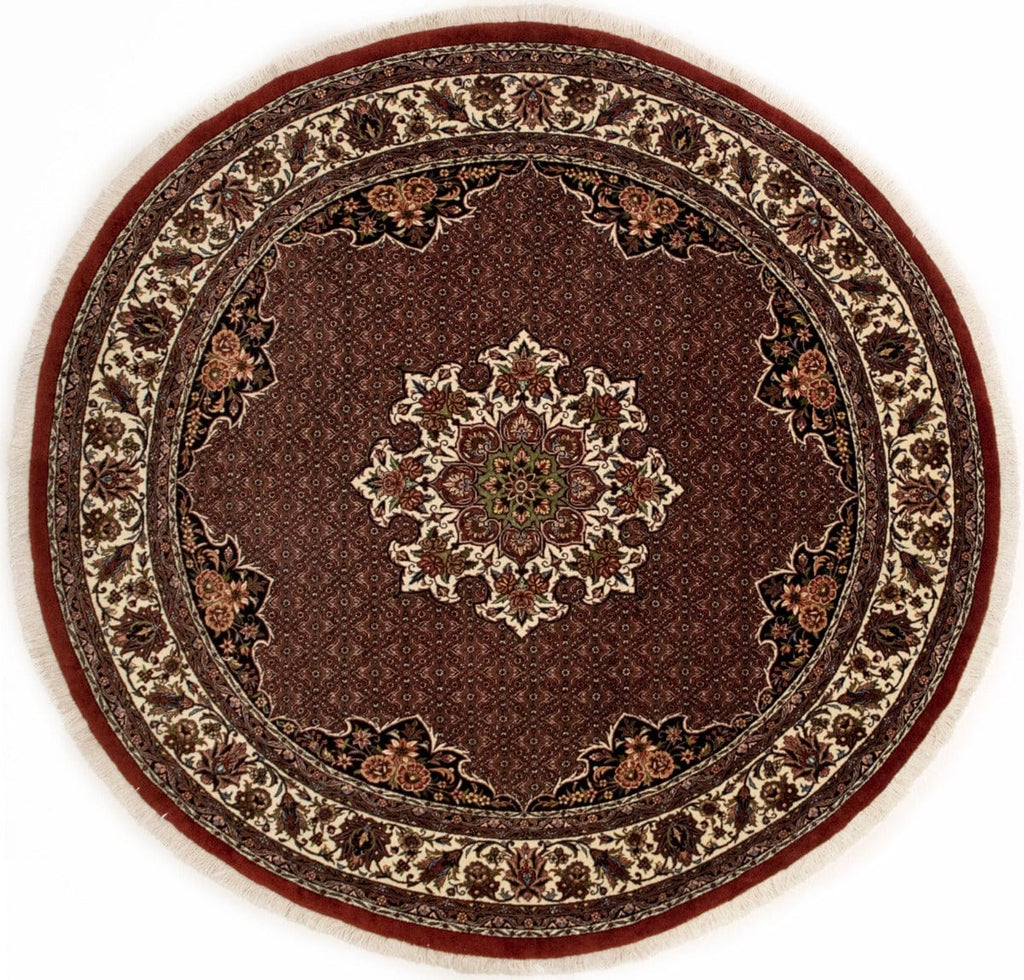 Bittersweet Red Floral 7X7 Bidjar Halvaei Persian Round Rug