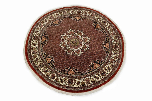 Bittersweet Red Floral 7X7 Bidjar Halvaei Persian Round Rug