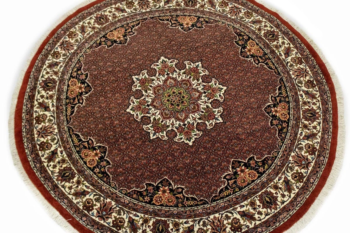 Bittersweet Red Floral 7X7 Bidjar Halvaei Persian Round Rug