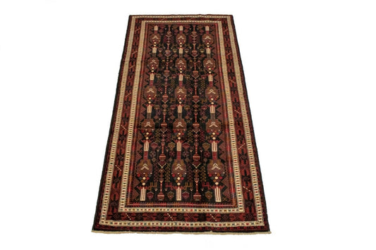 Vintage Dark Navy Blue Tribal 4X10 Balouch Persian Runner Rug