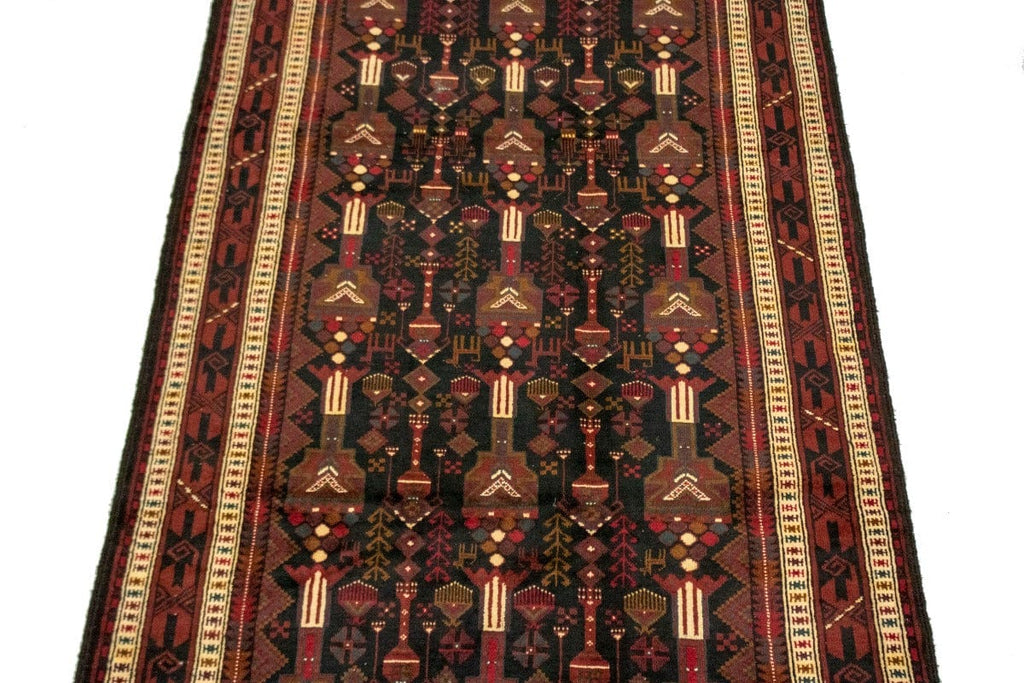 Vintage Dark Navy Blue Tribal 4X10 Balouch Persian Runner Rug