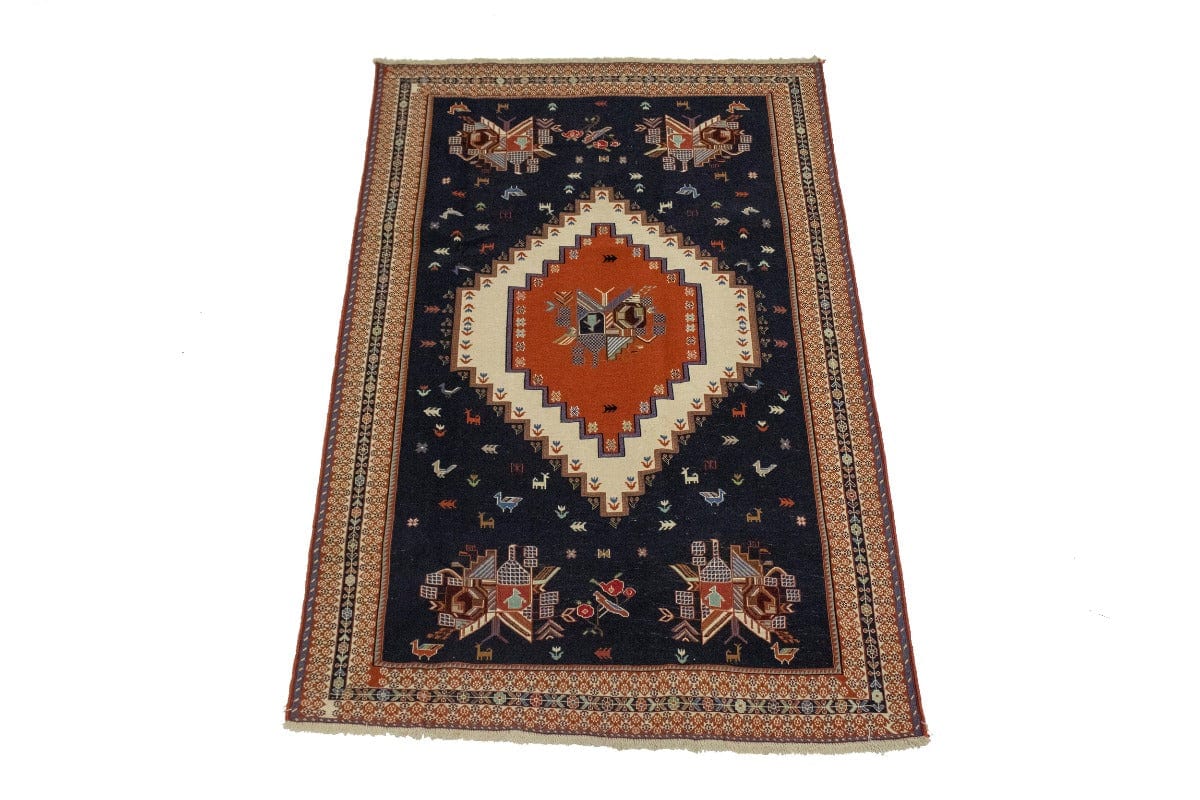 Navy Blue Tribal 4X7 Sumak Persian Rug