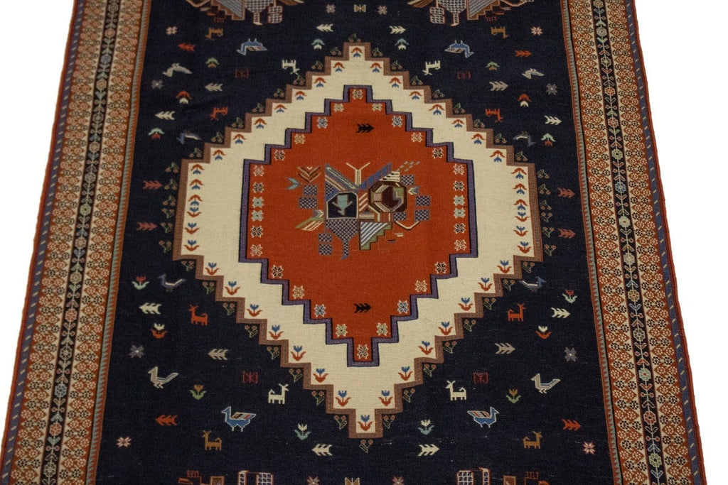 Navy Blue Tribal 4X7 Sumak Persian Rug